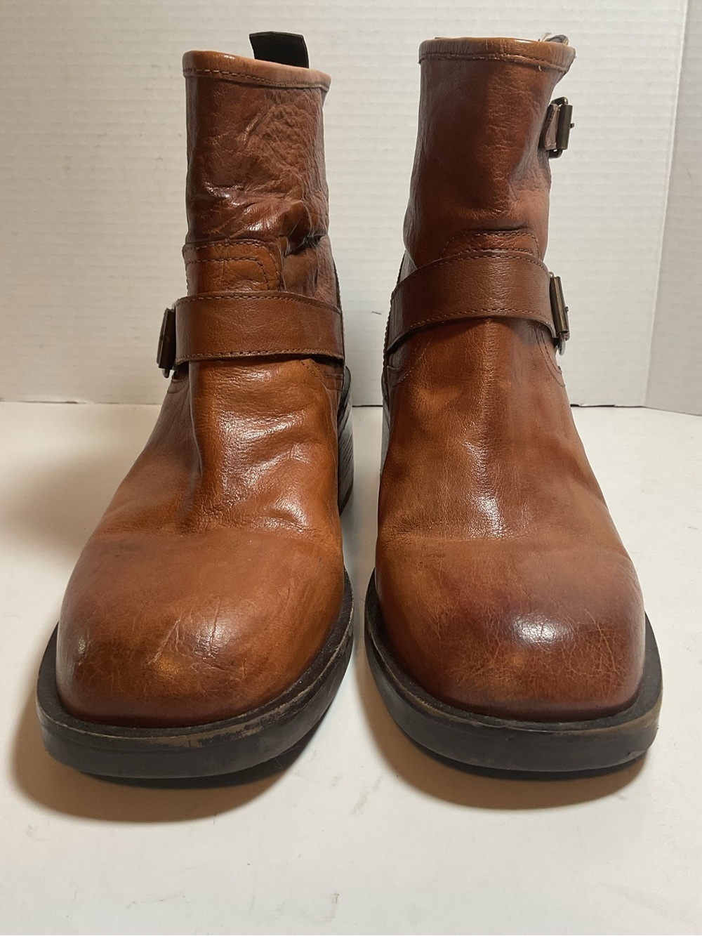 ROAN by Bed Stu Leather Buckle Ankle Boots Cognac - Picture 4 of 14
